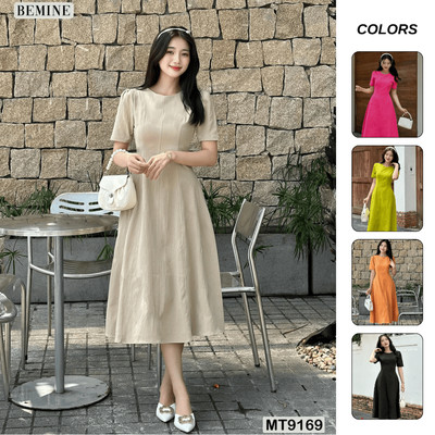 Đầm thiết kế cổ tròn dáng xòe dài BEMINE MT9169