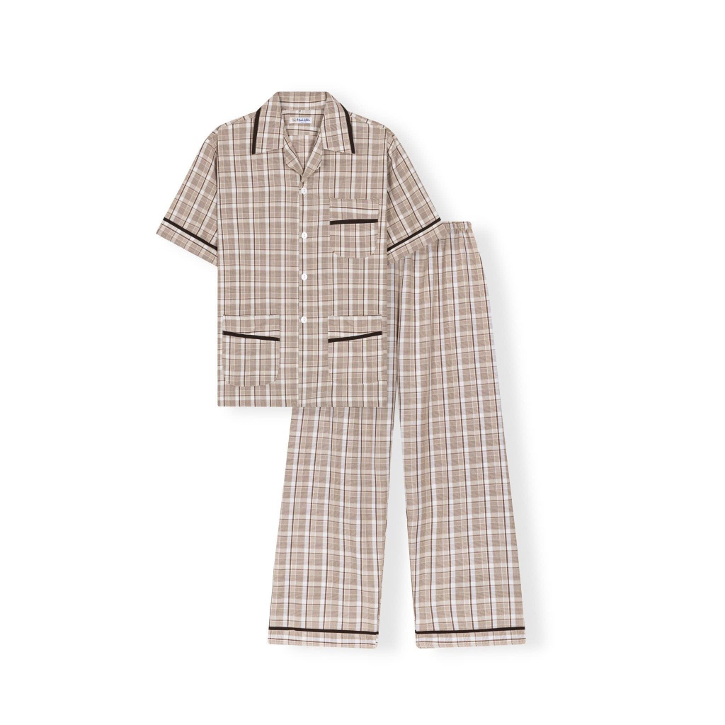 Bộ Pijama Nam Kate Cotton Quần Dài Tay Ngắn Trung Niên Tông Màu Nâu - MQ Shop