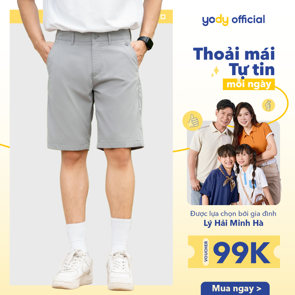 Quần short nam YODY quần đùi lửng chất liệu kaki co dãn thoải mái không bám bụi TRA - QSM5019