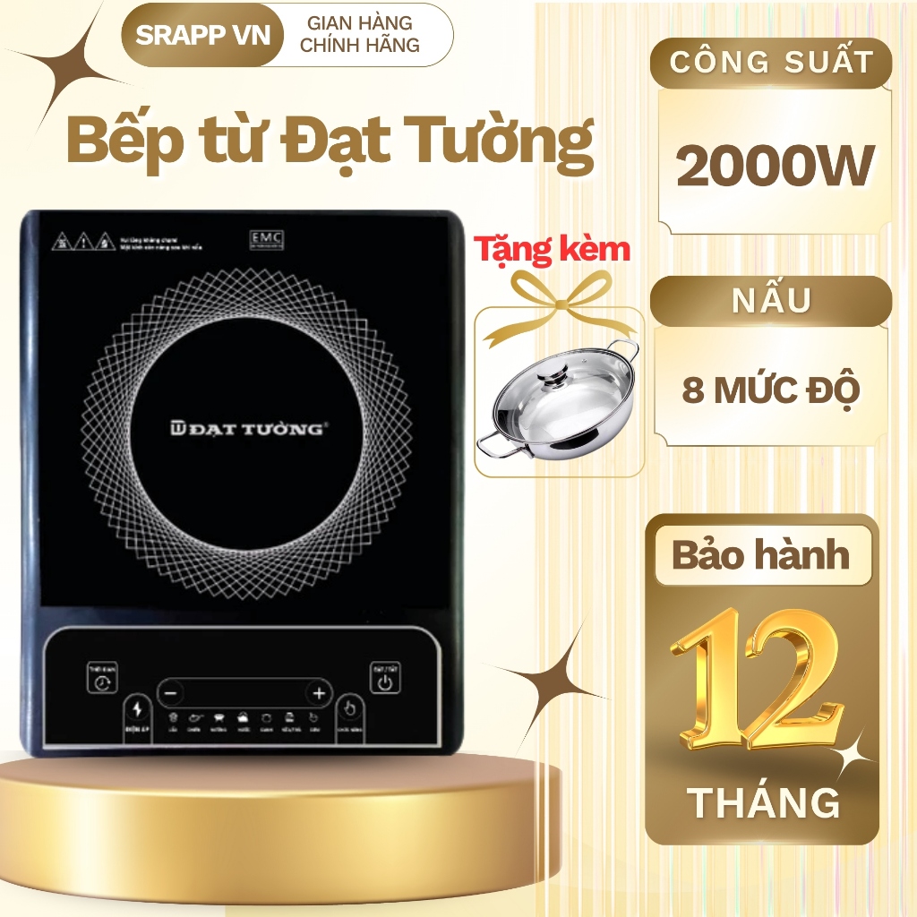 Bếp từ đơn Đạt Tường chính hãng, tiết kiệm điện, 7 chế độ nấu đa năng, bảo hành 12 tháng.