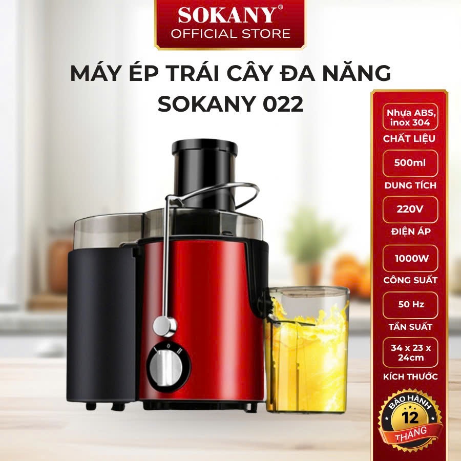 Máy ép trái cây nguyên hạt siêu mạnh máy ép trái cây Sokany 022 500ML công suất 1000W bảo hành 12 tháng
