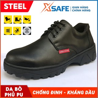 Giày bảo hộ lao động nam Steel Good da bò thật, chống đinh, chống va đập, kháng dầu, chỉ may gia cố đế, giày công trình