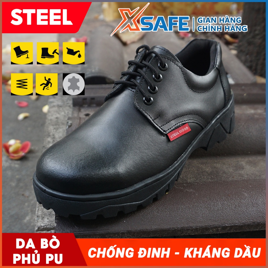 Giày bảo hộ lao động Steel Good da bò phủ PU, dùng chống đinh, chống va đập kháng dầu - Chính hãng