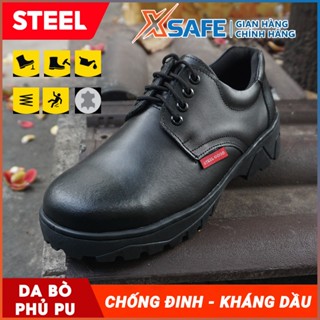Giày bảo hộ lao động Steel Good da bò phủ PU, dùng chống đinh, chống va đập kháng dầu - Chính hãng