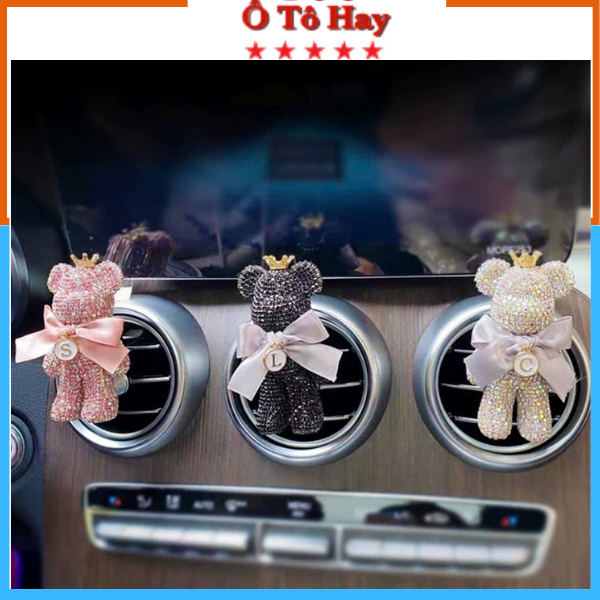 Sáp Thơm Cài Cửa Gió Ô Tô Gấu Popobe Đính Đá Bản Siêu Cấp Trang Trí Nội Thất Xe Hơi