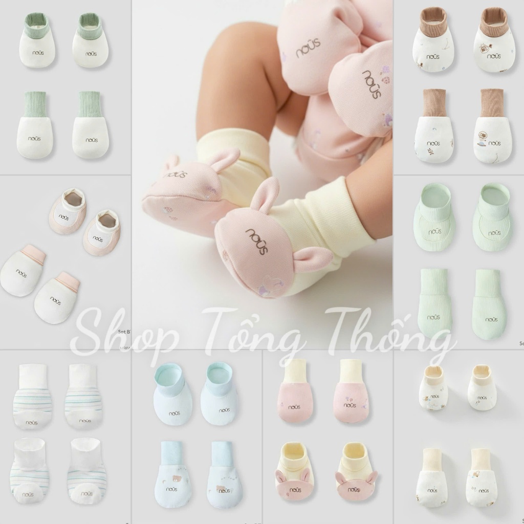 Set bao tay bao chân Nous sơ sinh petit cao cấp mềm mịn co giãn tốt không chằn viền cho bé trai bé gái