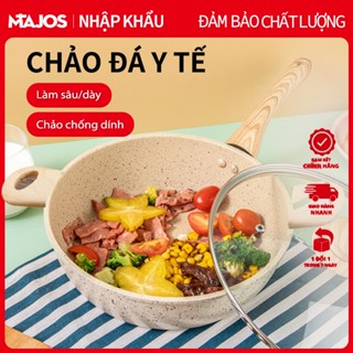 Chảo Chống Dính Vân Đá Kiểu Nhật Chảo sâu lòng chống dính cán gỗ 20/24/28cm dùng mọi loại bếp