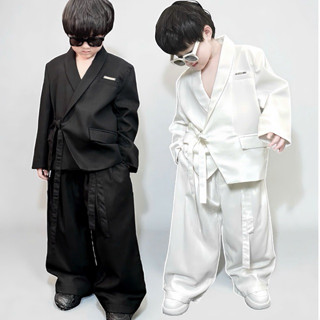 BABYBUYvip Q2515 - Bộ quần áo vest có 2 màu phối dây buộc vải đũi cho bé trai và bé gái