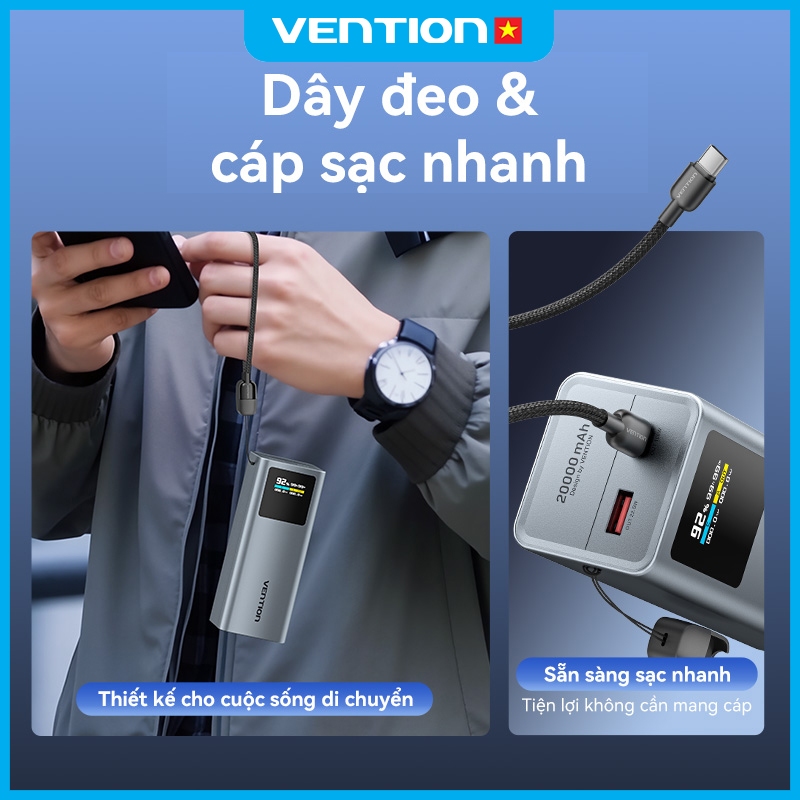 Pin Sạc Dự Phòng 20000mAh 100W Vention PD3.0, Màn Hình TFT  Hiển Thị Thông Số, Có Sẵn Cáp USB-C | BigBuy360 - bigbuy360.vn