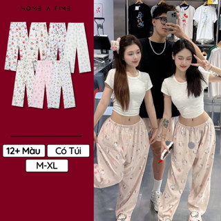 Quần Dài Hoạt Hình Ống Rộng Hello Kitty, Cậu Bé Bút Chì Shin Có Túi Mặc Ở Nhà Vải Thun Thường Thoáng Mát