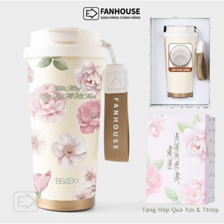 Set Quà Tặng 20/10 Ly giữ nhiệt Latte Cup inox 316 lõi phủ Sứ cao cấp, hộp quà cốc giữ nhiệt 530ml Fan House khắc tên