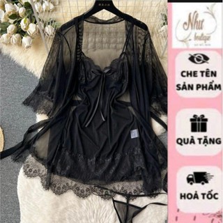 Váy ren sexy,Set đồ ngủ sexy nữ gồm váy và áo choàng kiểu đầm 2 dây xuyên thấu có quần lót khiêu gợi -NHƯ BOUTIQUE