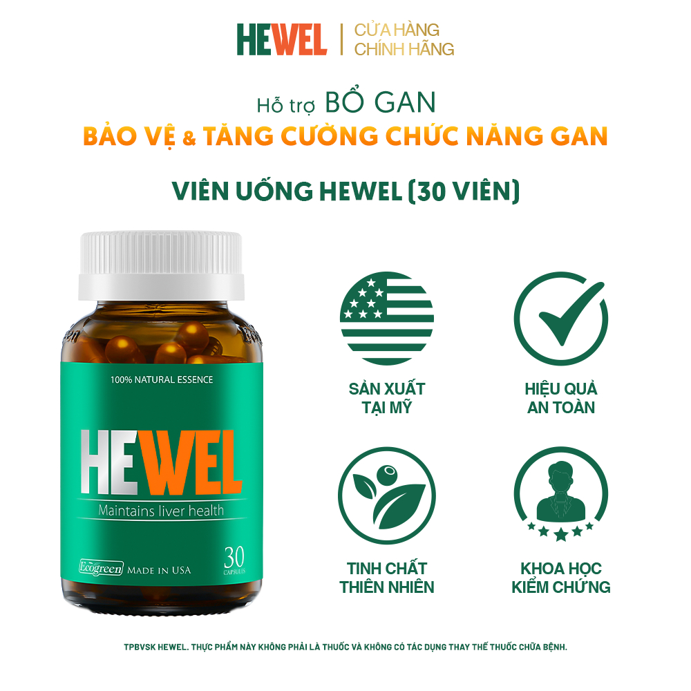 [Hộp 30v] Viên Uống Bổ Gan Hewel Ecogreen Giải Độc Gan Mát Gan, Hỗ Trợ Tiêu Hóa