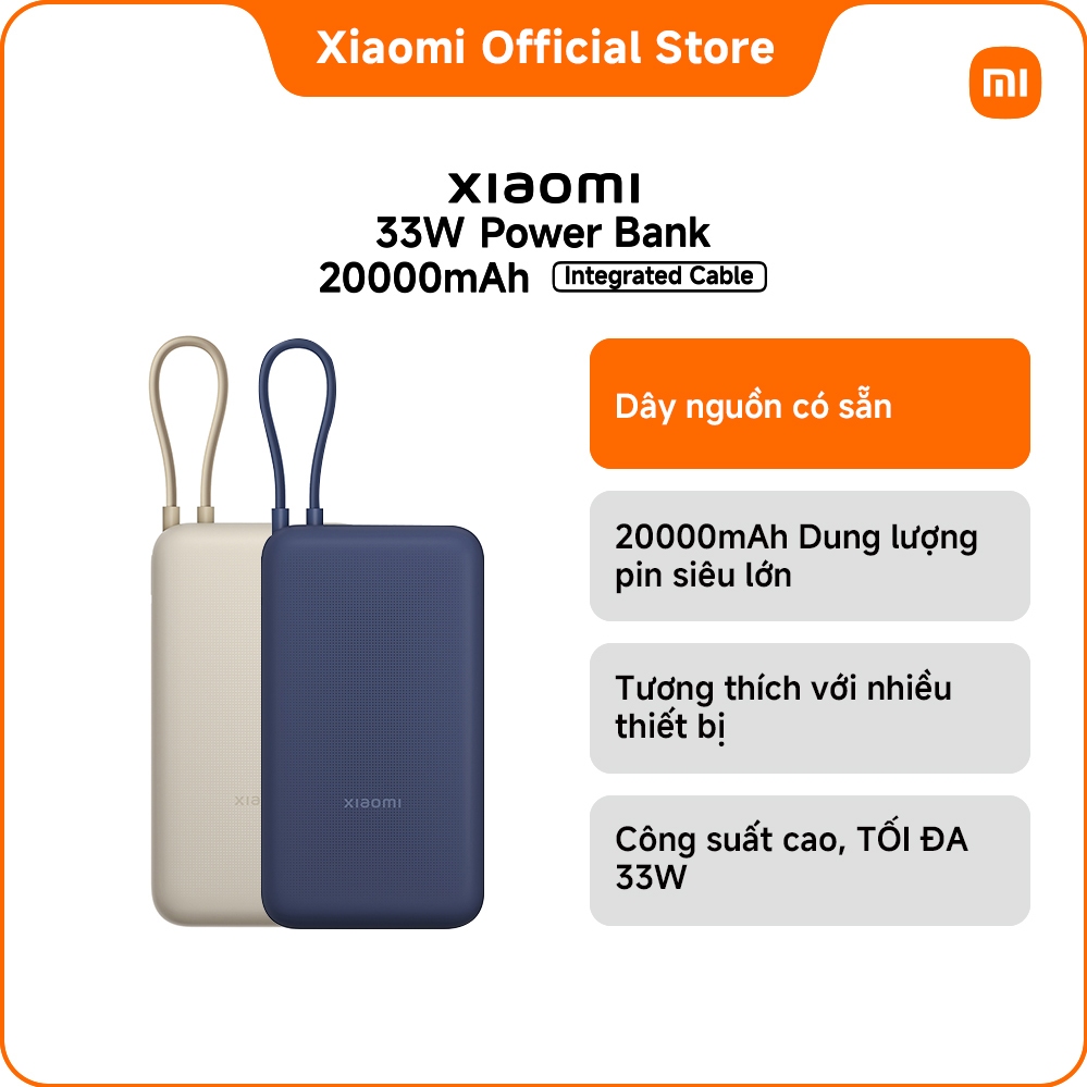Pin sạc dự phòng 33W Xiaomi Power Bank 20000mAh Integrated Cable, Sạc nhanh hai chiều, công suất, dùng lâu | BigBuy360 - bigbuy360.vn