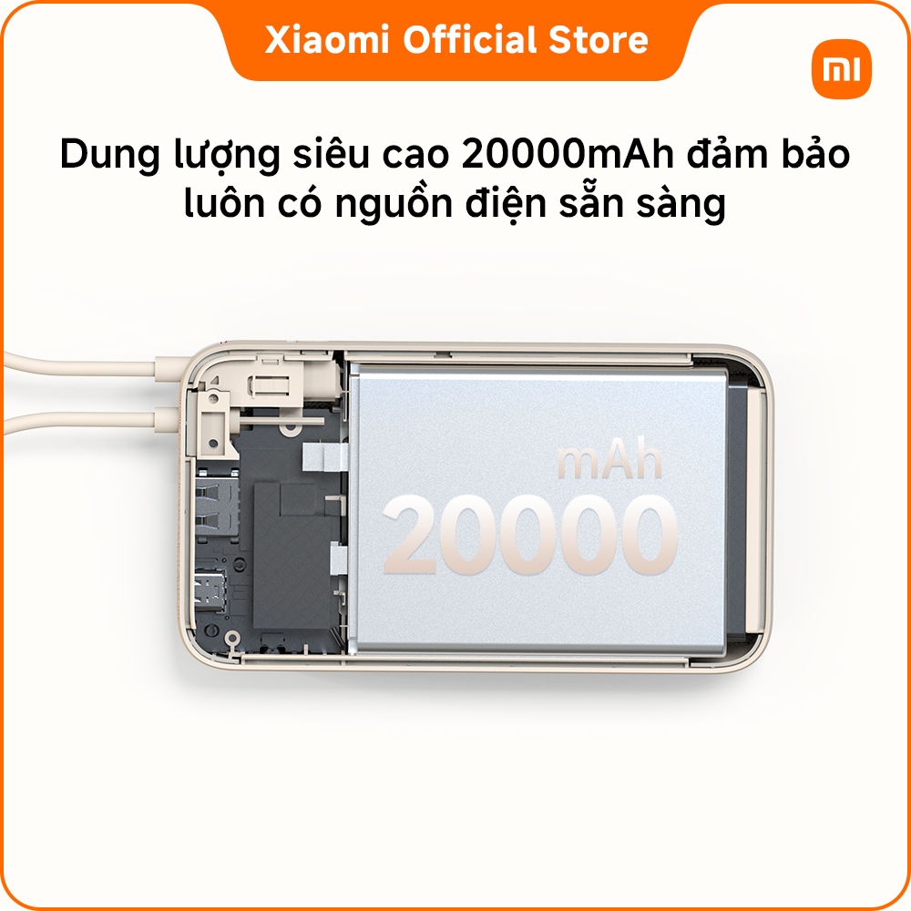 Pin sạc dự phòng 33W Xiaomi Power Bank 20000mAh Integrated Cable, Sạc nhanh hai chiều, công suất, dùng lâu | BigBuy360 - bigbuy360.vn