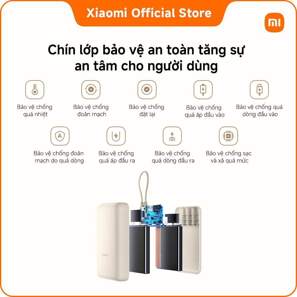 Pin sạc dự phòng 33W Xiaomi Power Bank 20000mAh Integrated Cable, Sạc nhanh hai chiều, công suất, dùng lâu | BigBuy360 - bigbuy360.vn