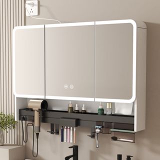  Tủ nhà tắm Chống Thấm nước với đèn led lưu trữ thông minh Tủ gương phòng tắm Vanity với giá treo tường gương 60 70 80cmm 