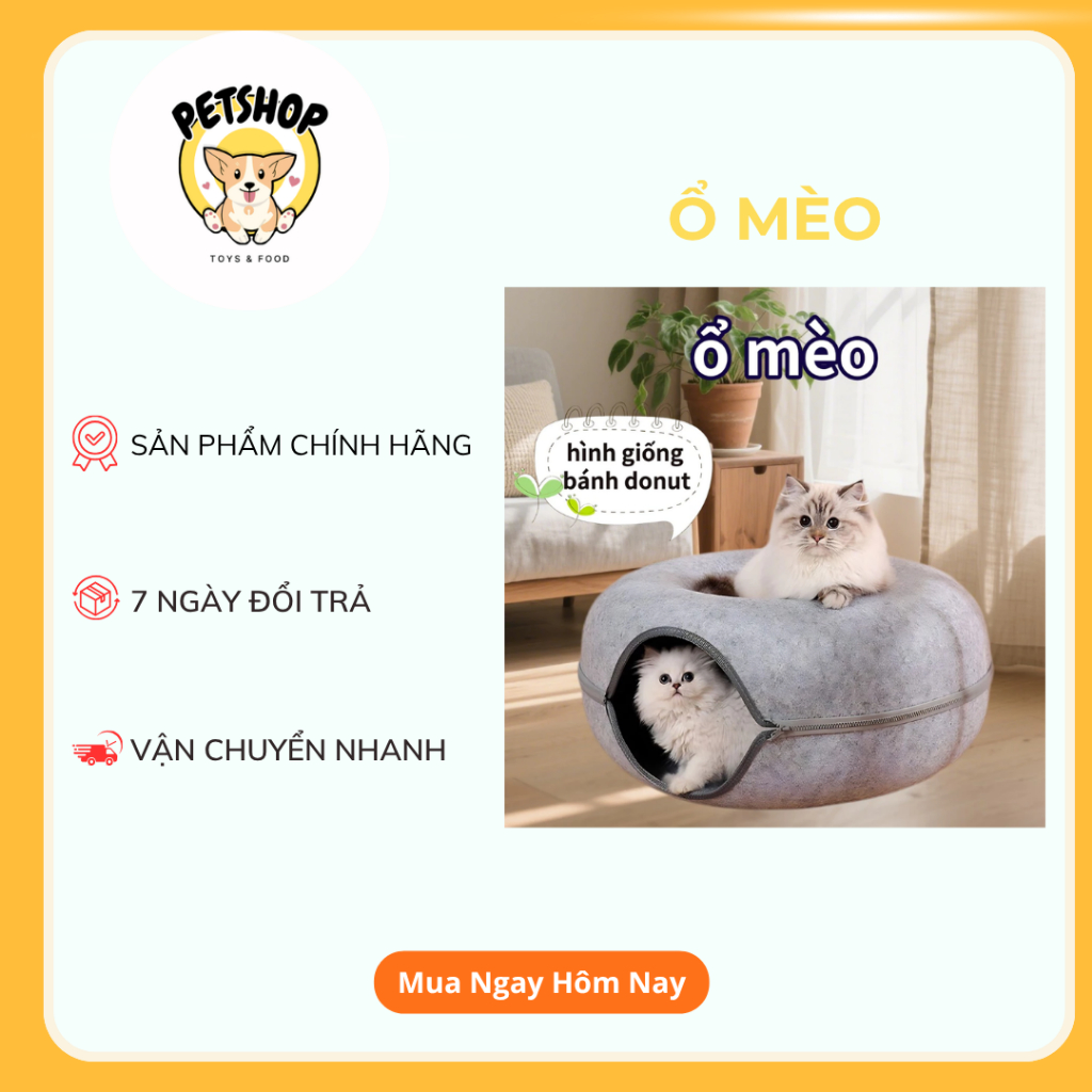 Ổ mèo, đồ chơi hình bánh donut cho mèo, đường hầm cho mèo, đồ dùng cho mèo-Luxepet