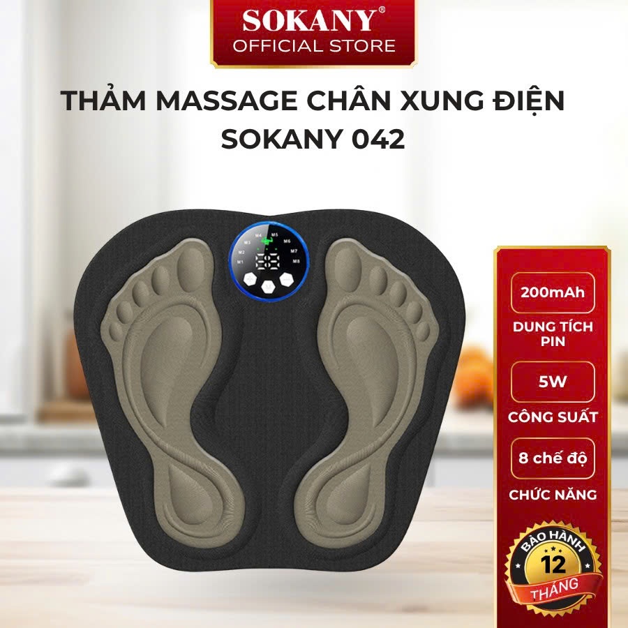 Thảm massage chân xung điện Sokany 042 màn hình led 6 chế độ máy massage bàn chân công nghệ EMS bảo hành 12 tháng