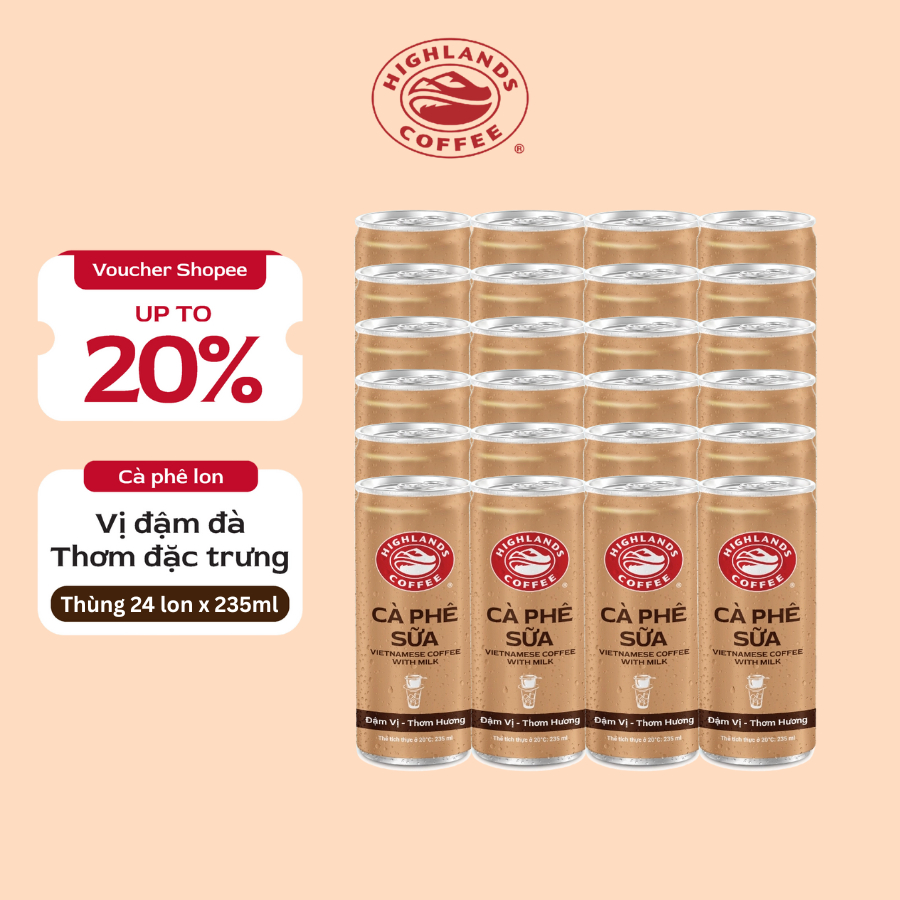 Thùng 24 Lon Cà Phê Sữa Highlands Coffee 235ml