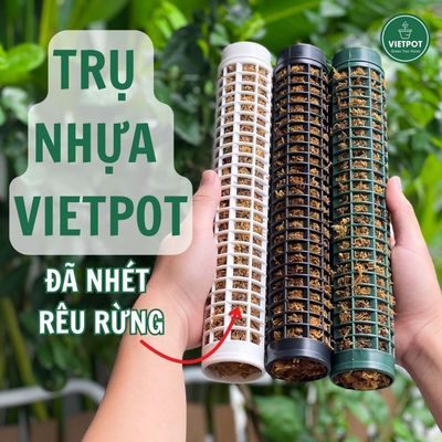 Trụ nhựa đã nhét rêu rừng VIETPOT, 29cm, vừa khớp gắn trụ chậu nhựa VIETPOT, trụ có thể gắn nối dài.