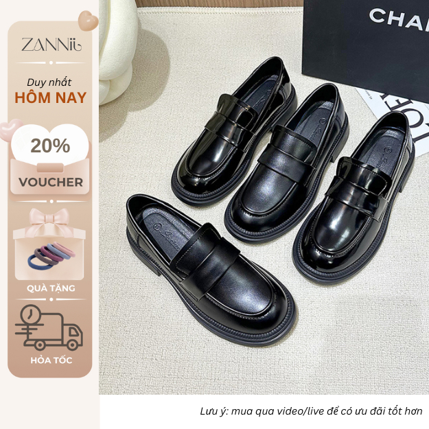 Giày Lười/ Loafer Nữ Đế Cao 3.5cm Băng Ngang Da Mềm Mũi Tròn Kiểu Dáng Công Sở Đơn Giản Hàn Quốc