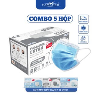   5 HỘP  Khẩu trang y tế 4 lớp kháng khuẩn Extra Famapro 250 cái 