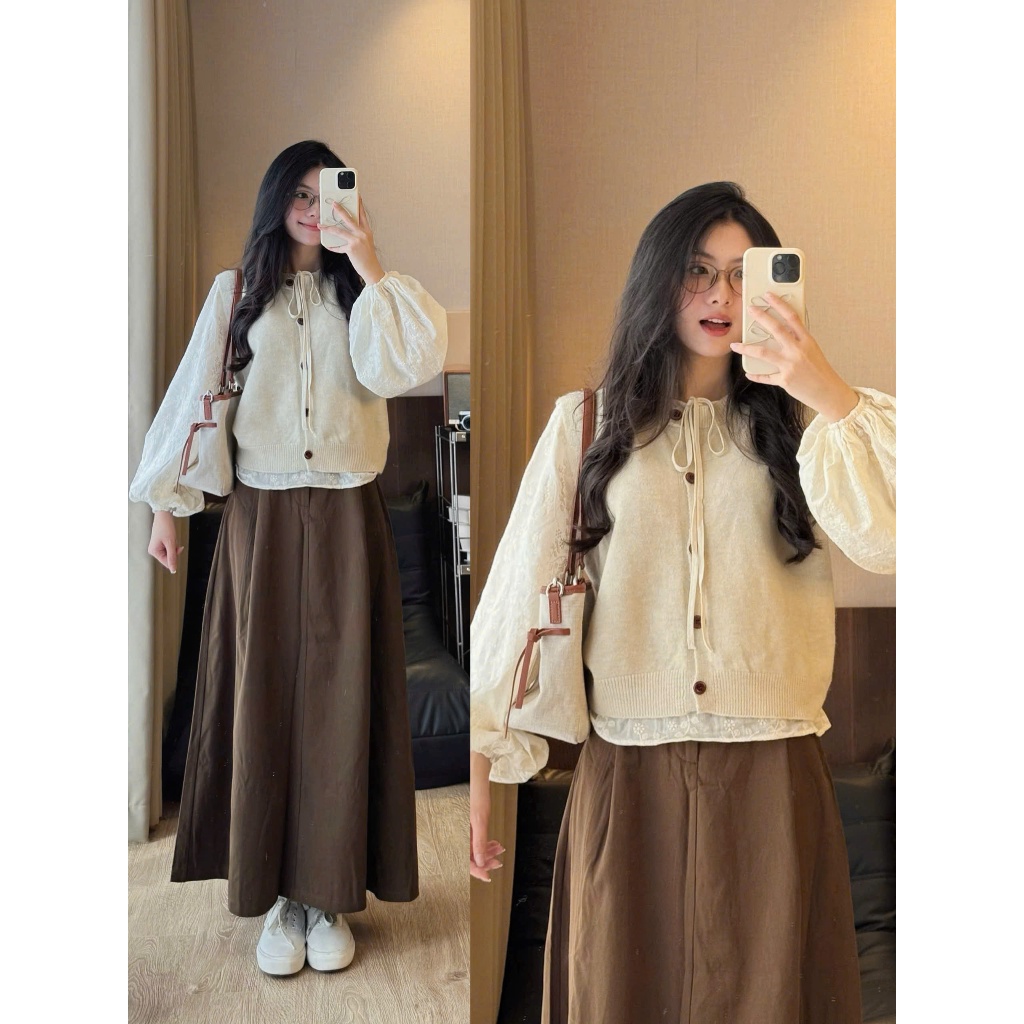 (ẢNH OLDSCHOOL) Chân váy kaki thô basic dáng dài xếp ly vintage CV5169 | BigBuy360 - bigbuy360.vn