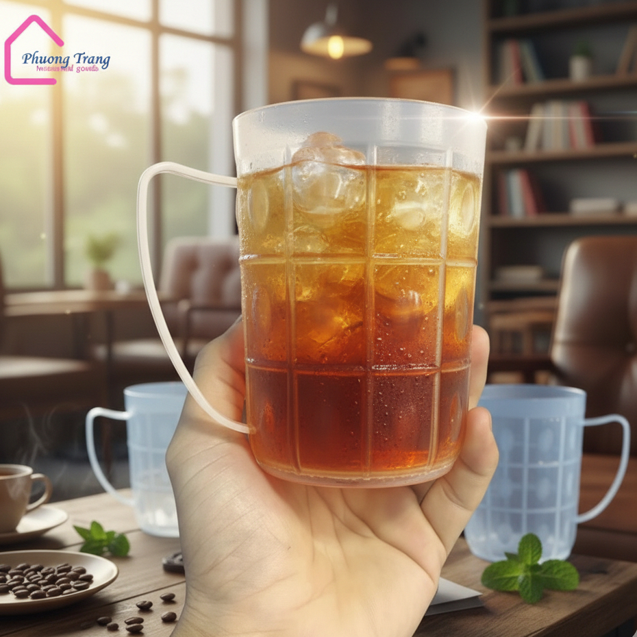 combo 10 ly nhựa uống bia, ly nhựa uống nước,ly nhựa mãng cầu có quai - Phương Trang