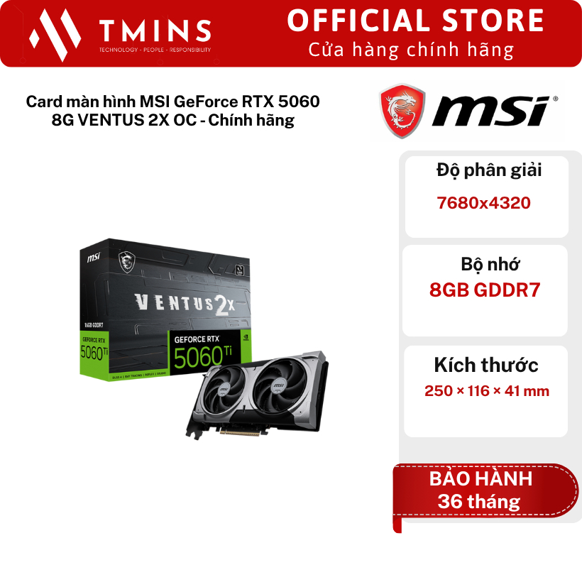 Card màn hình MSI GeForce RTX 5060 8G VENTUS 2X OC - Chính hãng