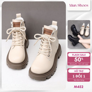 Giày Boot Nữ Giày Bốt Martin Cổ Cao Da Trơn Đế Cao Chống Trượt Phong Cách Hàn Quốc Cá Tính Mun Shoes M452