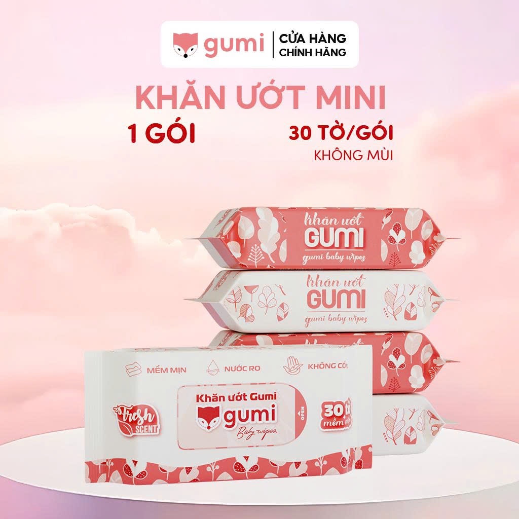 1 Gói khăn ướt 30 tờ Gumi không cồn không parabens cao cấp dành cho em bé