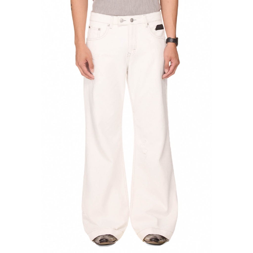 Quần jean ống loe unisex - BEUTER® FLARE RAW DENIM JEANS - OFF-WHITE