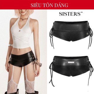  Quần đùi nữ da siêu ngắn đan dây SISTERS ôm sát tôn dáng gợi cảm logo inox lưng thấp Aurelia mini short| SS-Q63 