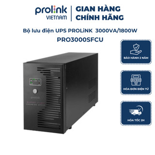  Bộ lưu điện UPS Prolink PRO3000SFCU dung lượng 3000VA công suất 1800W sạc siêu nhanh dùng cho PC - BH 24 tháng 