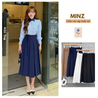 Chân Váy Cạp Buộc Nơ MINZ STORE Mã 1225, Thiết Kế Xếp Ly Trước Phong Cách Công Sở
