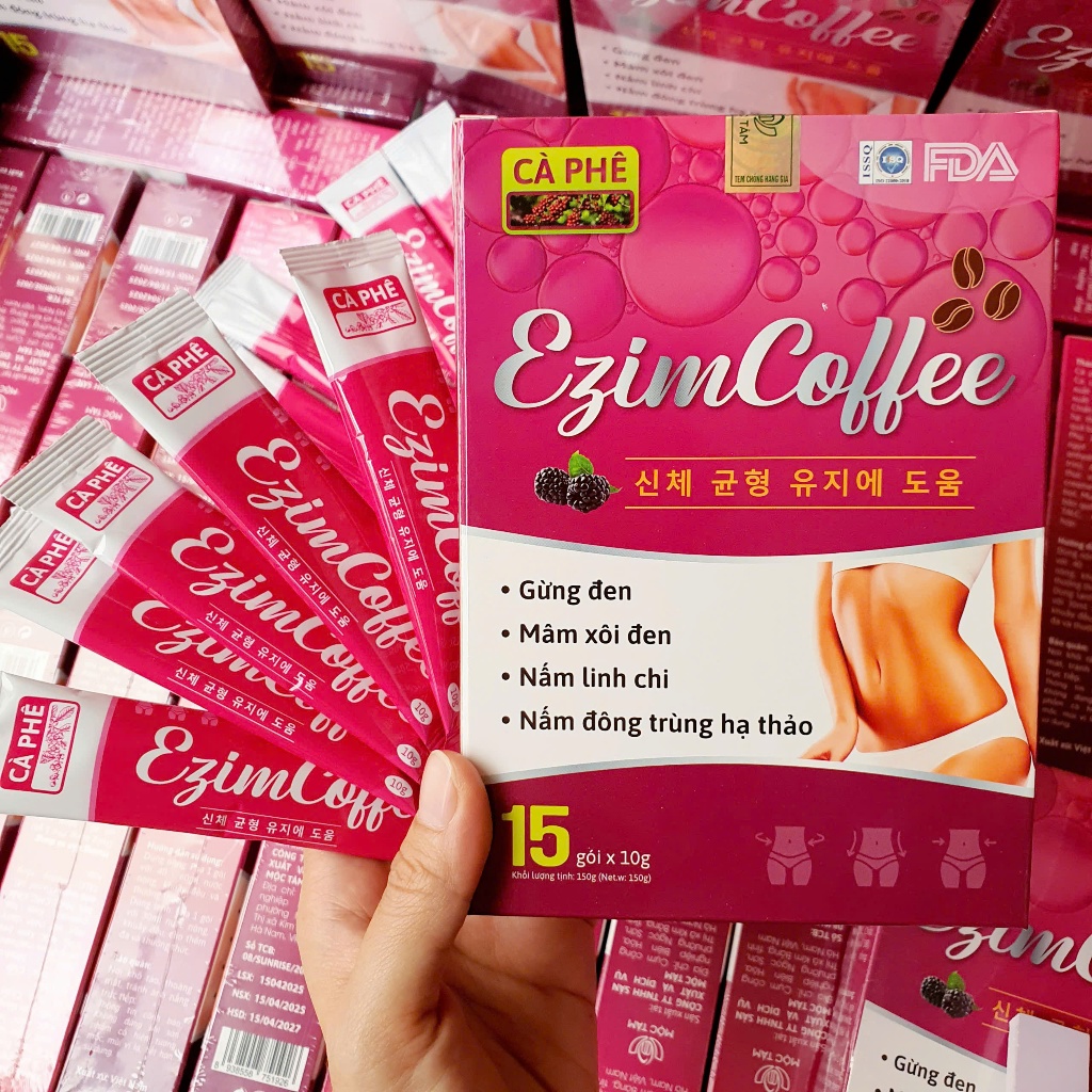 Hộp 15 gói Cà Phê Mâm Xôi Gừng Đen Linh Chi Ezim Coffee hỗ trợ giảm cân, giảm thèm ăn, hạn chế hấp t