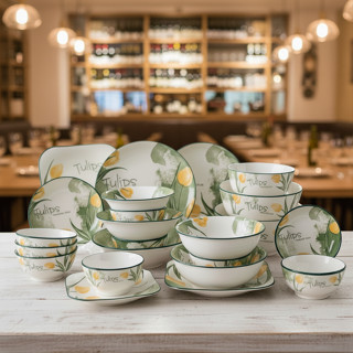 Tô Chén Đĩa Họa Tiết Hoa Tulip Cực Xinh - Decor, Dĩa Đựng Đồ Ăn, Tráng Men Cao Cấp, Dụng Cụ Bàn Ăn Cao Cấp - PT