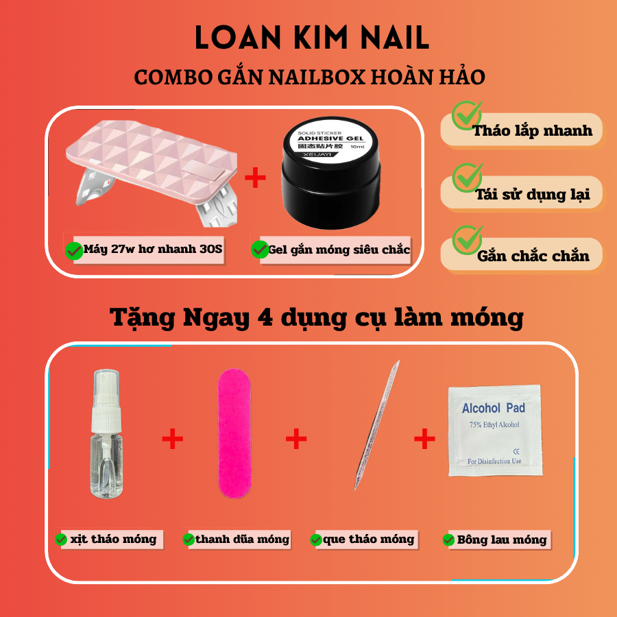 Máy hơ nail, đèn hơ móng tích điện mini led UV cầm tay giúp gắn móng, tháo móng nhanh, tiện lợi, tái sử dụng móng