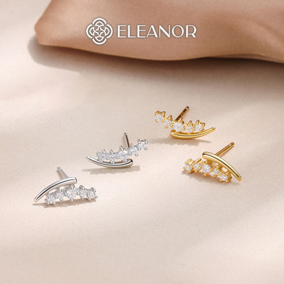 Bông tai nữ chuôi bạc 925 Eleanor Accessories viền cong đính đá phụ kiện trang sức khuyên tai 10596