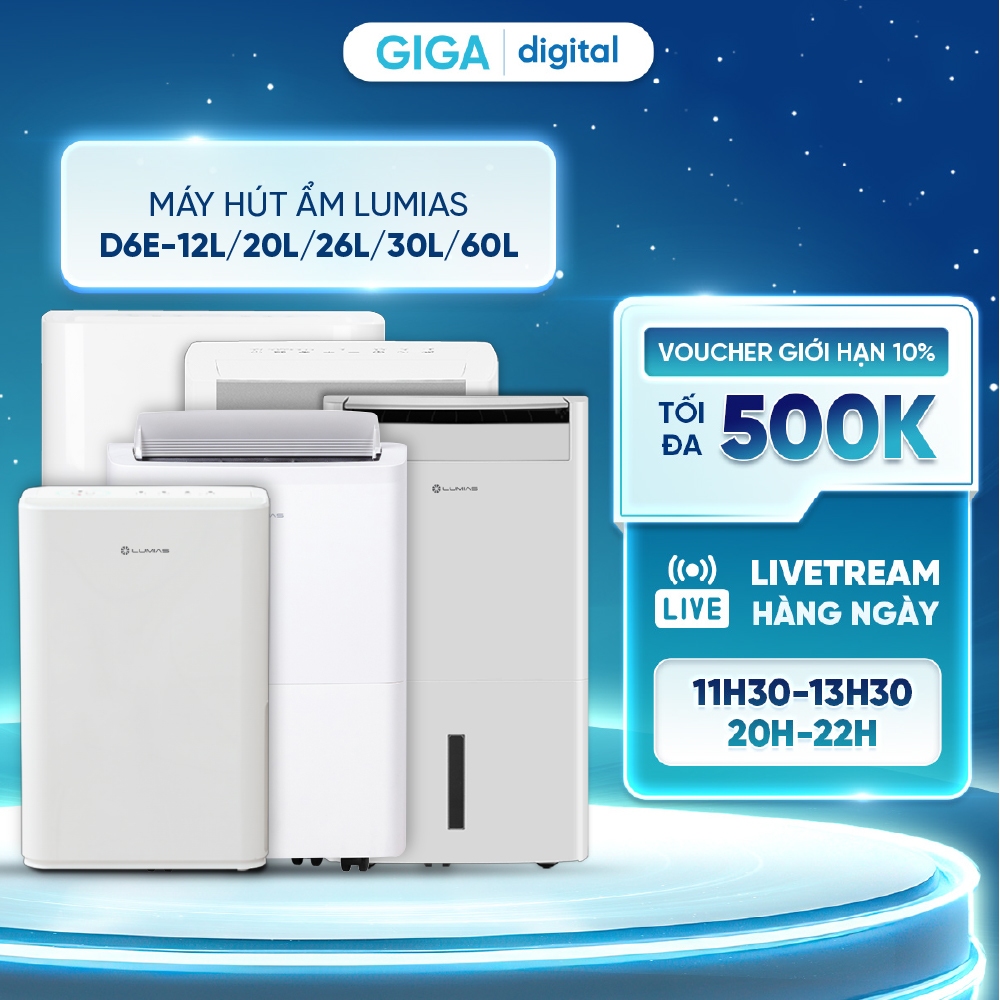 Máy hút ẩm kiêm lọc không khí thông minh Lumias D6E-12L/ 20L/ 26L/30L/60L- Tự động dừng khi đầy nước - Bộ lọc ion bạc