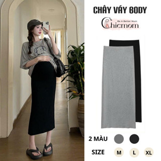  Chân váy bầu công sở body Chicmom tôn dáng chân váy bầu trơn basic váy bầu siêu co giãn dễ phối đồ 