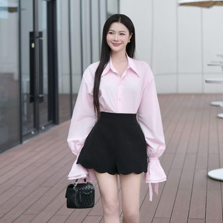  Áo Sơ Mi Nữ JOVEN Kaylin Freesize Form Rộng Sau Lưng Hở V Phối Nơ Cố Định 
