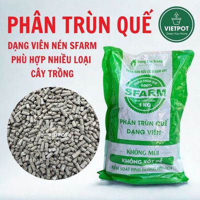 Phân trùn quế dạng viên nén VIETPOT, Sfarm, bao 1kg, nguyên liệu hữu cơ phù hợp nhiều loại cây trồng