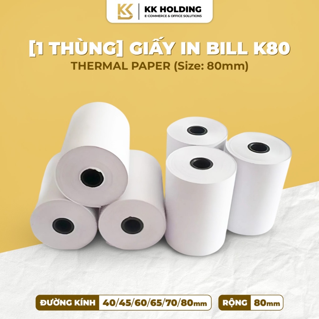 [1 Thùng] Giấy in bill K80 giấy in nhiệt khổ 80mm in rõ nét (K80x40–K80x80) – 50 đến 100 cuộn/thùng