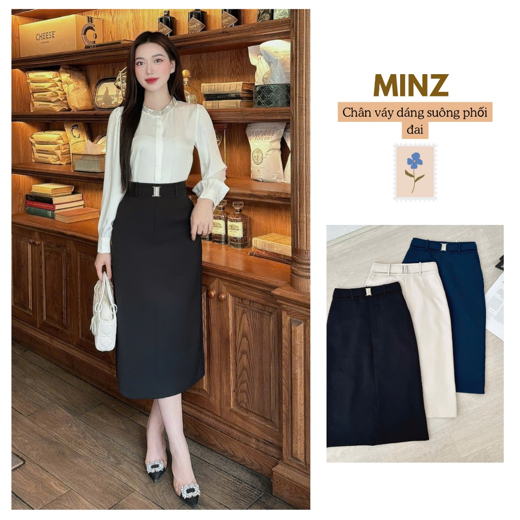 Chân Váy Phối Đai MINZ STORE Mã 2601, Thiết Kế Dáng Suông Phong Cách Công Sở