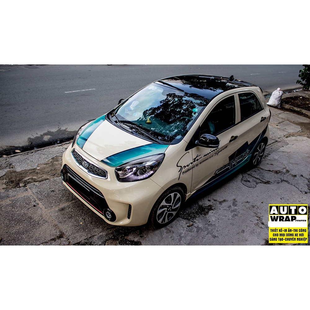 Tem họa tiết xe Kia Morning Blue Racing Sport - Tem họa tiết ô tô Kia, tem dán sườn, dán xe thể thao