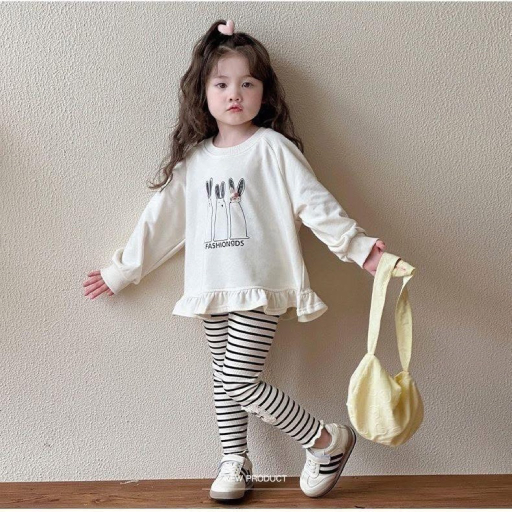 Bộ áo babydoll mix quần legging bé gái. Bộ thu đông cho bé gái.