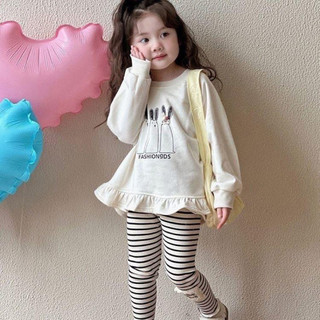 Bộ áo babydoll mix quần legging bé gái. Bộ thu đông cho bé gái.