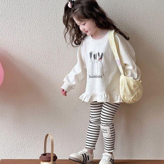 Bộ áo babydoll mix quần legging bé gái. Bộ thu đông cho bé gái.